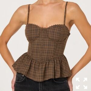 NWT Astr the Label Baylin Plaid Peplum Bustier Top